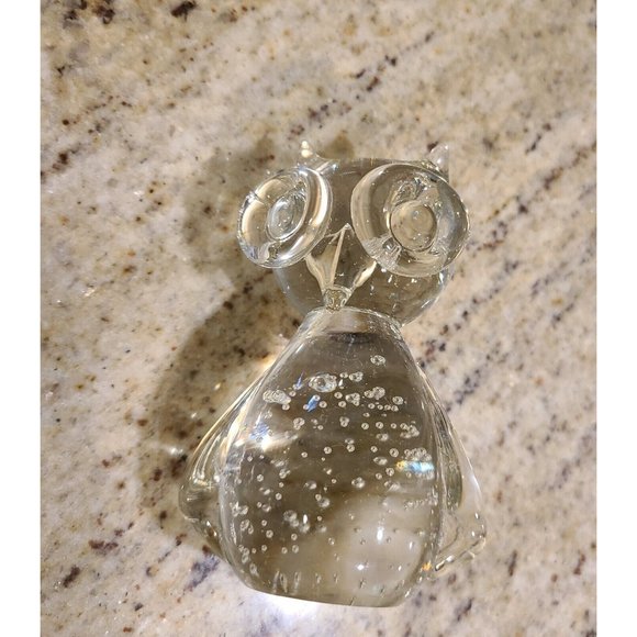 Glass Owl Figurine Or Paperweight Bubbled Glass. Smooth Bottom 4" - Picture 5 of 12
